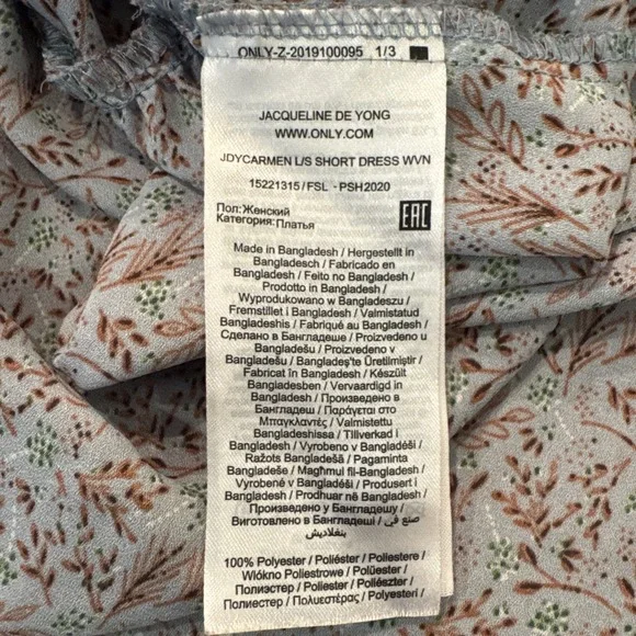 JDY ENGLISH LONG SLEEVE Peasant SMOCKED MINI FLORAL dress 34EU Medium JDYCARMEN - Picture 7 of 10